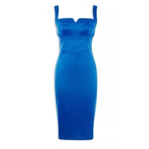 NWT Karen Millen Satin Sheath Mini Dress Electric Blue Sleeveless Knee Length 6